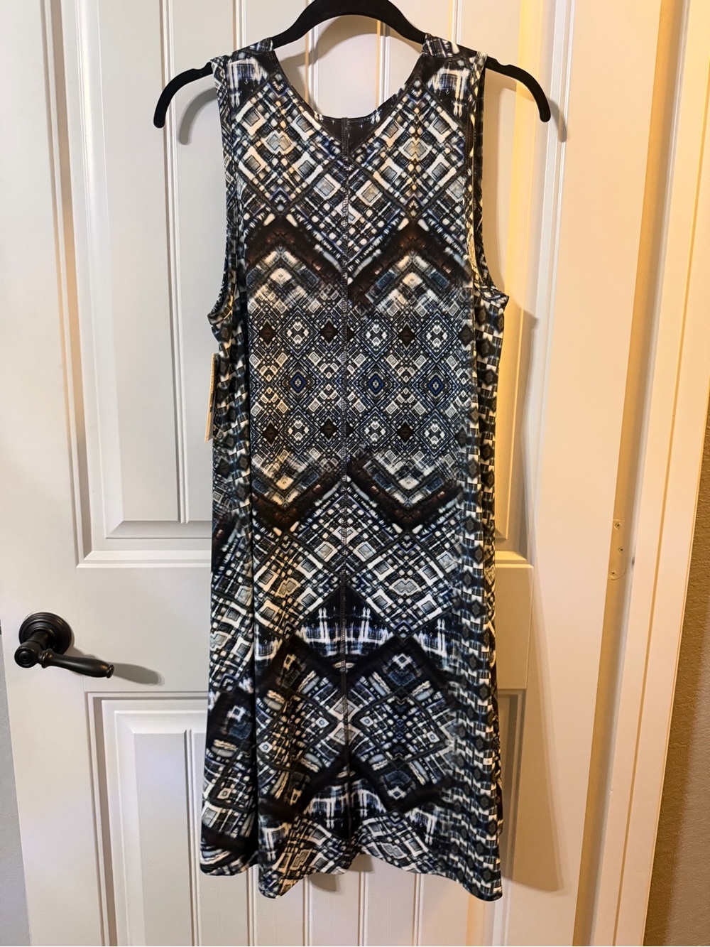 Karen Kane Black blue and White Geometric Midi Dress